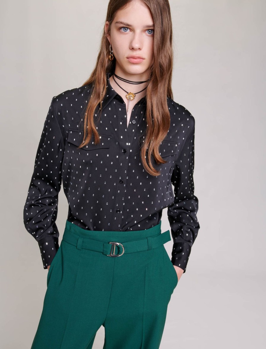 Maje Eco-Friendly Selection | Satin Effect Shirt With Rhinestones