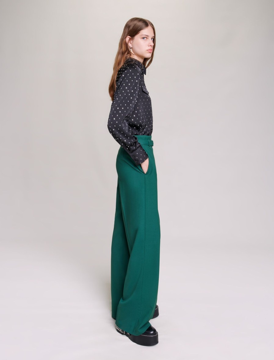 Maje Eco-Friendly Selection | Satin Effect Shirt With Rhinestones