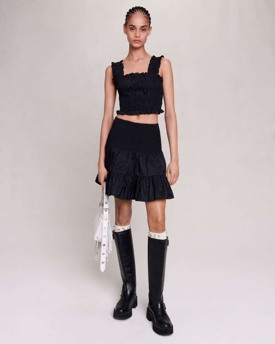 Maje Eco-Friendly Selection | Short Skirt With Smocking And Ruffles