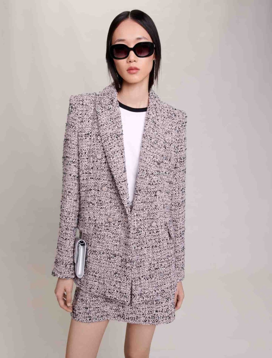 Maje Tweed | Pink Tweed Suit Jacket
