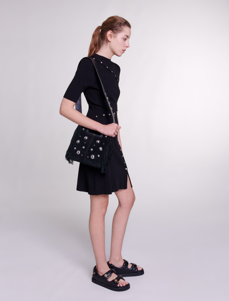 Maje Black Dresses | Dress In Ribbed Knit With Buttons