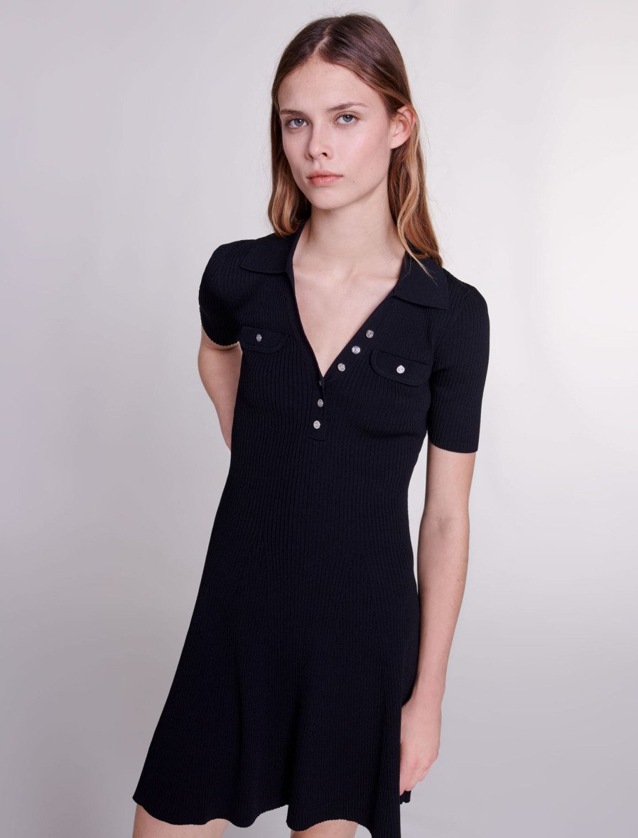 Maje Black Dresses | Polo Collared Knit Dress
