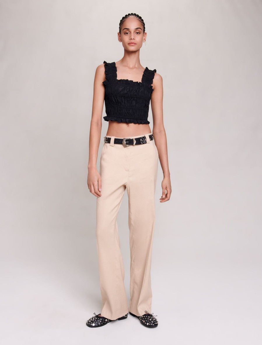 Maje Eco-Friendly Selection | Smocked Cropped Top