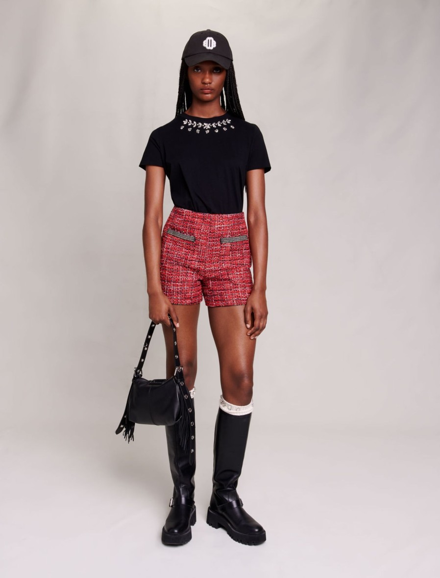 Maje Eco-Friendly Selection | Cotton Tshirt With Rhinestones