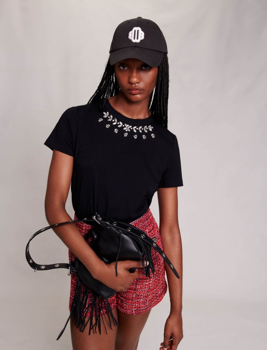 Maje Eco-Friendly Selection | Cotton Tshirt With Rhinestones
