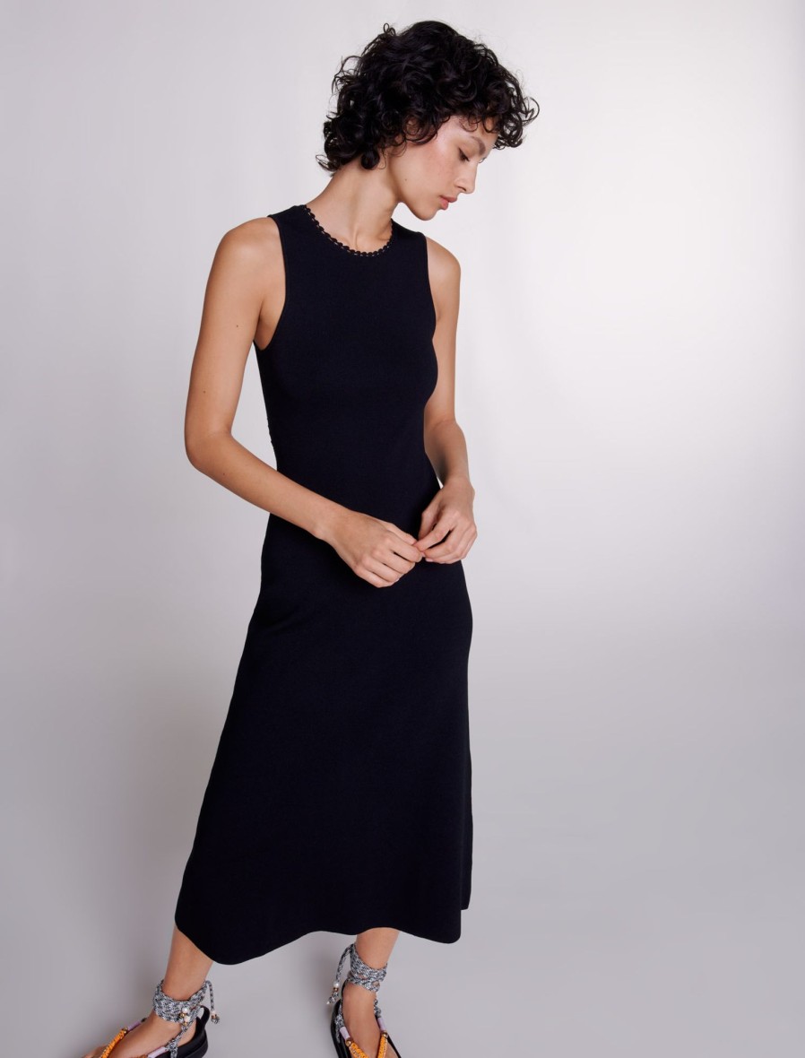 Maje Black Dresses | Cutaway Knit Maxi Dress