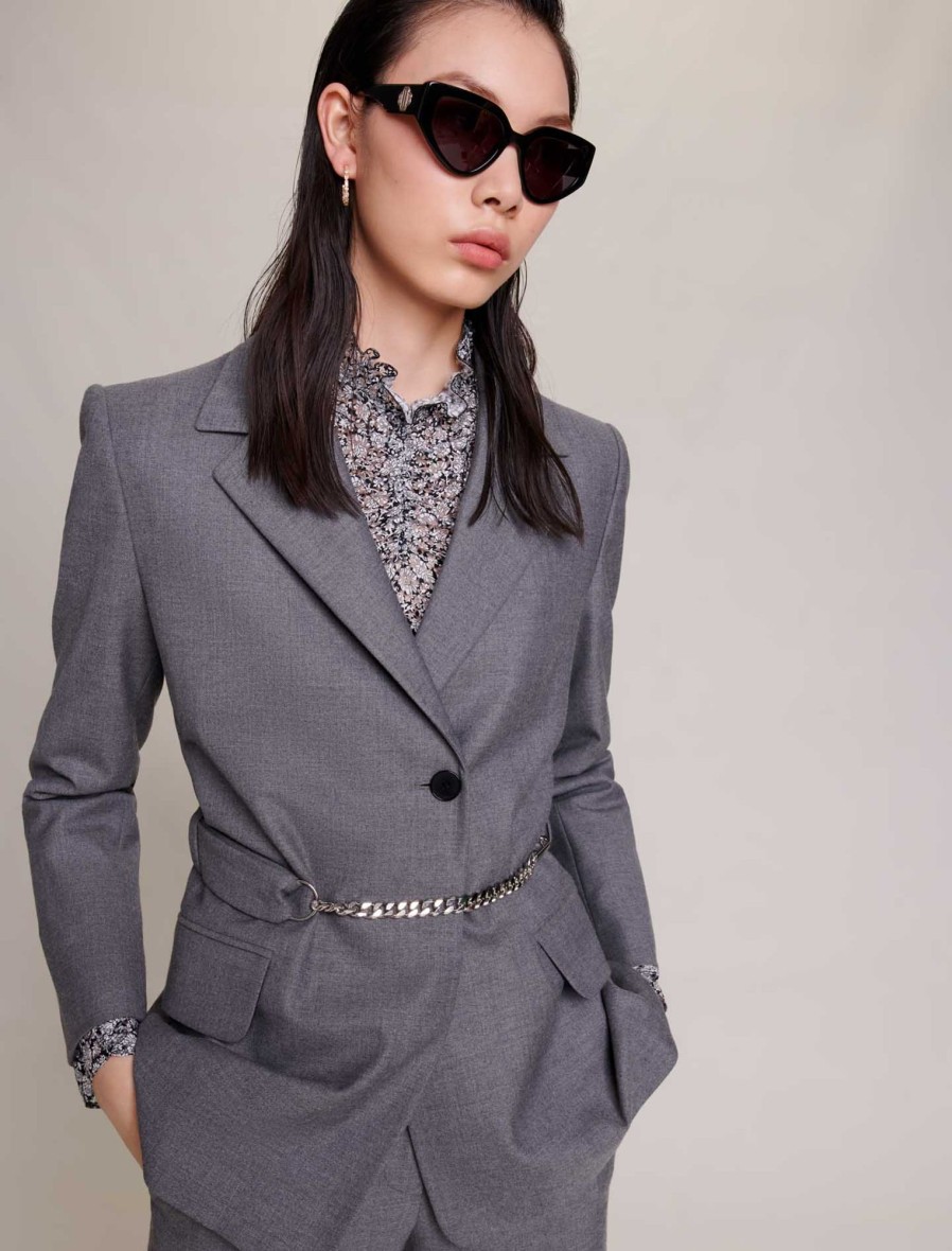 Maje Tweed | Suit Jacket With Chain Belt