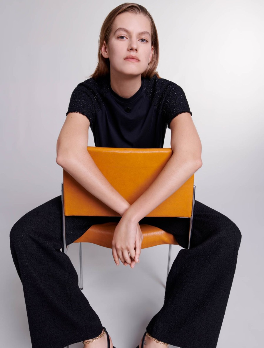 Maje Tweed | Short Sleeved Black Tweed Tshirt