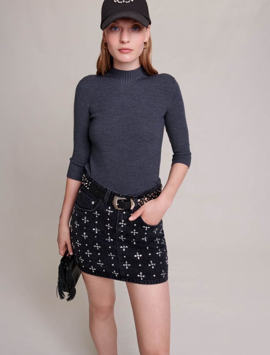 Maje Eco-Friendly Selection | Short Denim Skirt With Rhinestones