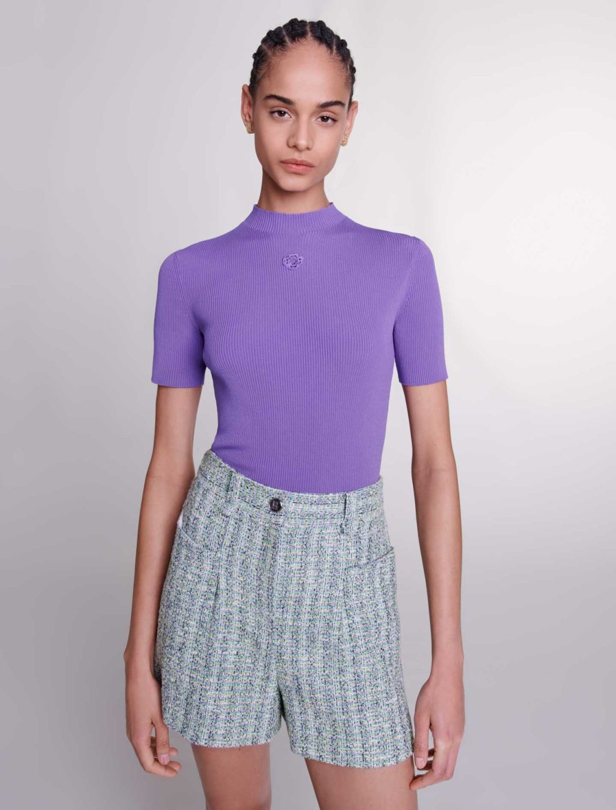 Maje Tweed | Tweed Shorts With Silver Threads