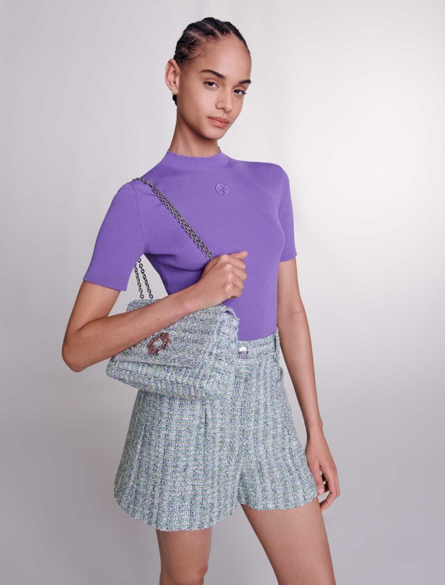 Maje Tweed | Tweed Shorts With Silver Threads