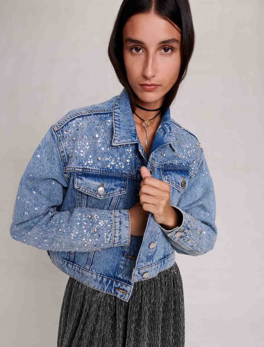 Maje Eco-Friendly Selection | Betoile Denim Jacket With Rhinestones