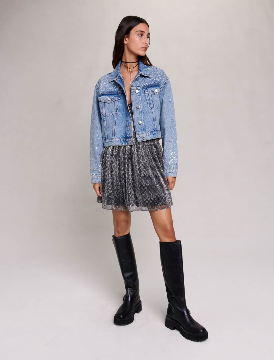 Maje Eco-Friendly Selection | Betoile Denim Jacket With Rhinestones