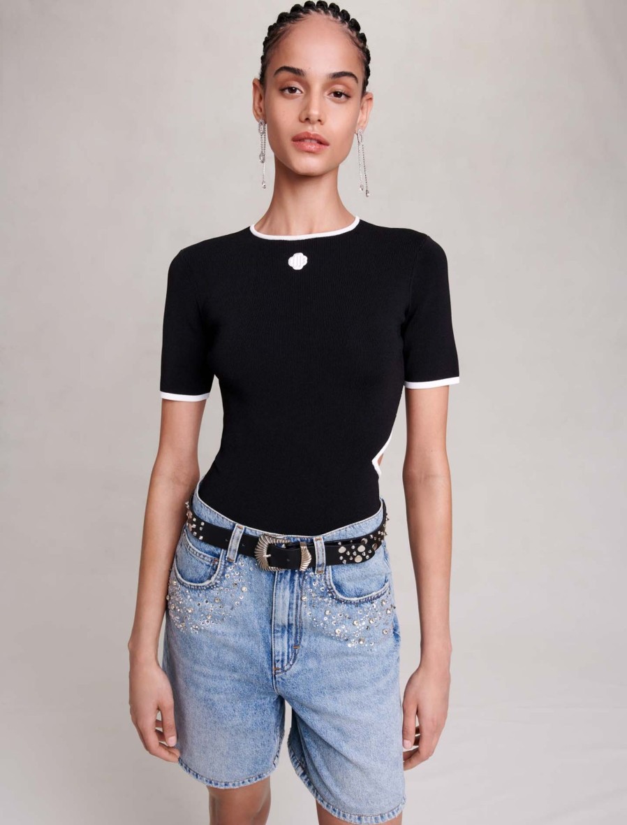 Maje Eco-Friendly Selection | Flared Denim Shorts With Rhinestones