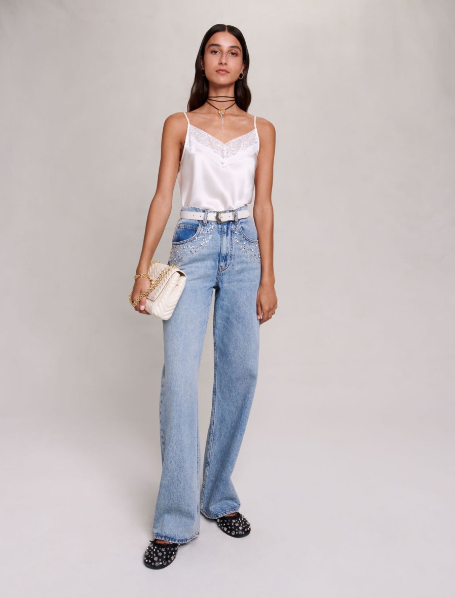 Maje Eco-Friendly Selection | Straight Leg Jeans With Rhinestones