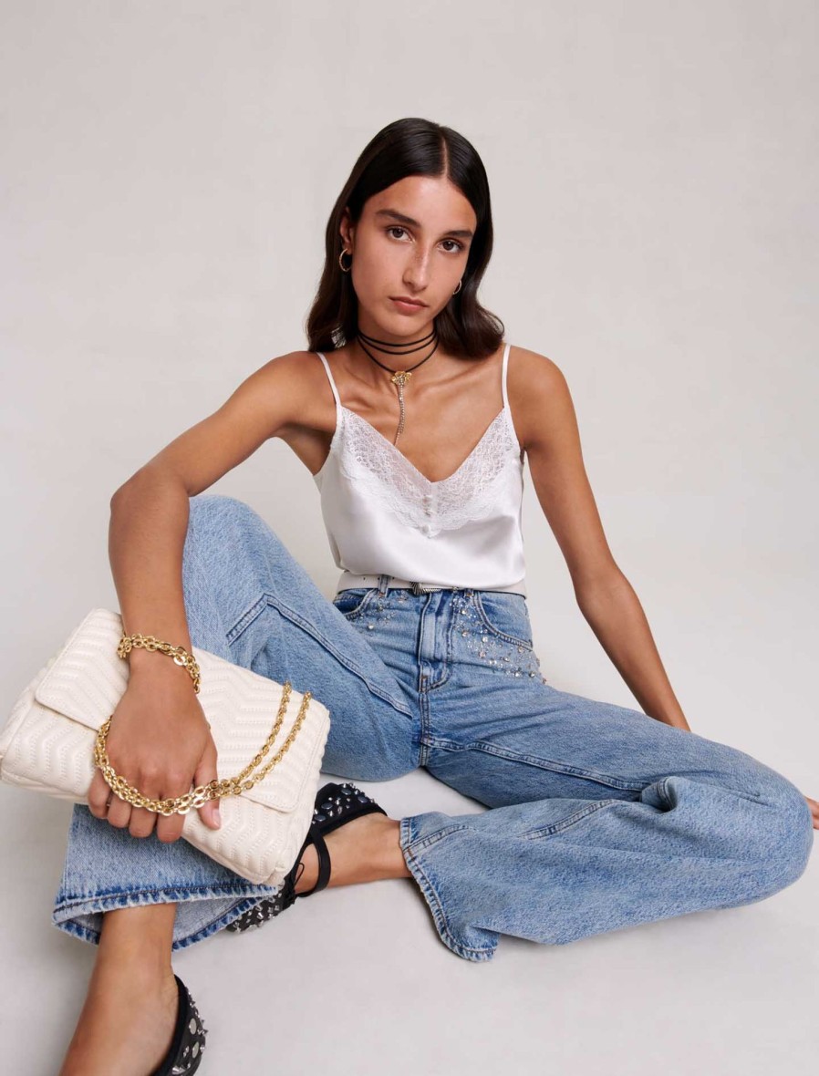 Maje Eco-Friendly Selection | Straight Leg Jeans With Rhinestones